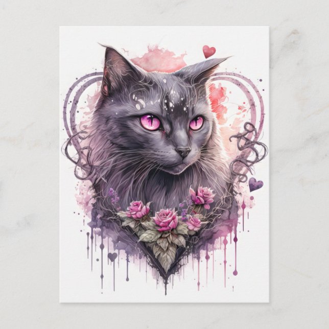 Majestic Black Kitty Cat Witz | Halloween Postkarte (Vorderseite)