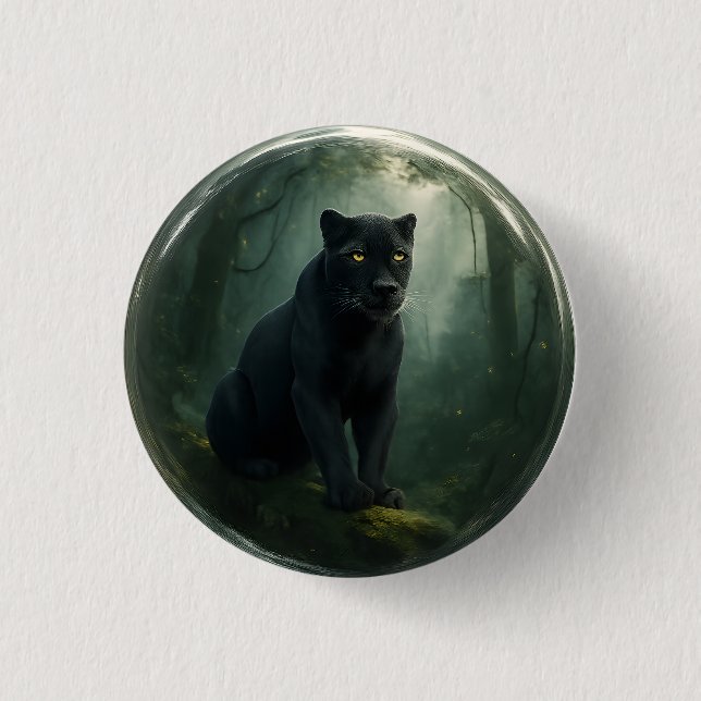 Majestic Black Panther Jungle 3D Button mit Tiefe (Vorderseite)