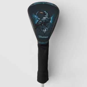 Majestic Black raven auf einem verzierten Golf Headcover