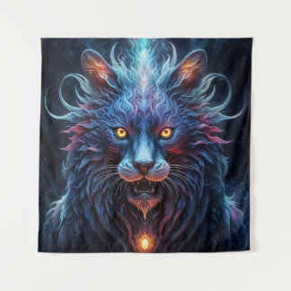 Majestic Blue Pink Lion Fantasy Wandteppich
