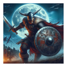 Majestic Blue Toned Moonlit Viking Szene