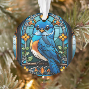 Majestic Bluebird perchée sur une fenêtre en verre