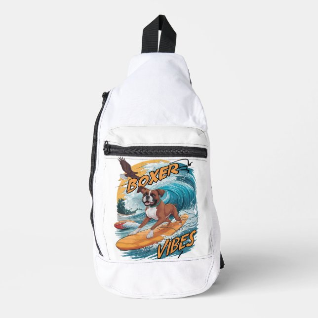 Majestic Boxer Surfer erobert Wellen Crossbody Bag (Vorderseite)