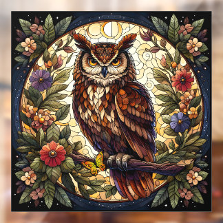 Majestic Brown Owl Stached Glass Window Fensteraufkleber