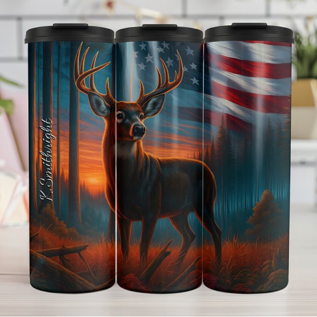 Majestic Buck American Flag Sunset Thermosbecher (Von Creator hochgeladen)