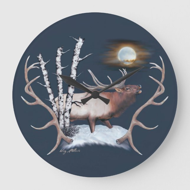 Majestic Bull Elk Painting Große Wanduhr (Vorderseite)