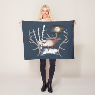 Majestic Bull Elk schluckt im Mondlicht Fleecedecke