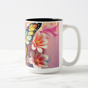 Majestic Butterfly mit Wirbel aus dem Blumengeflec Zweifarbige Tasse