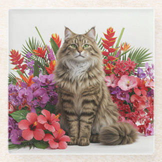 Majestic Cat Tropical Glass Untersetzer Design.