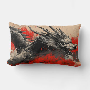 Majestic Chinese Dragon mit Red Ink Spritzer Lendenkissen