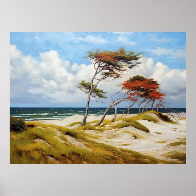 Majestic Coastal Guardians: Wind-Sculpted Beech Tr Poster (Vorne)