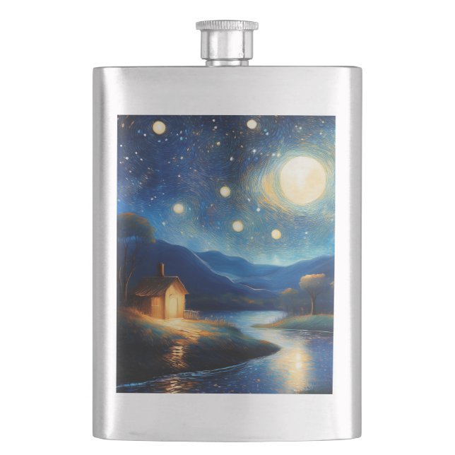 Majestic Cottage Under Moon Flask Flachmann (Vorderseite)