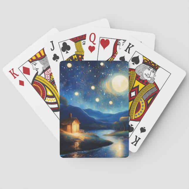 Majestic Cottage Under Moon Playing Cards Spielkarten (Rückseite)
