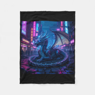Majestic Cyberpunk Dragon in Neon City Sti Fleecedecke