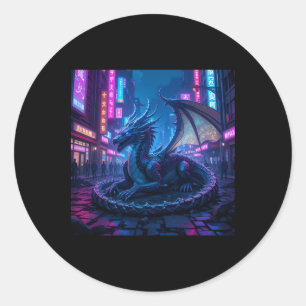 Majestic Cyberpunk Dragon in Neon City Sti Runder Aufkleber