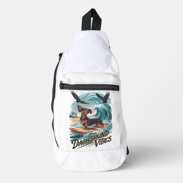 Majestic Dackel Hund beim Wellenreiten Crossbody Bag (Vorderseite)