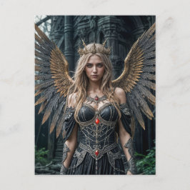 Majestic Dark Angel with Golden Wings Postkarte