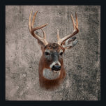 Majestic Deer Against Rustic Background Poster<br><div class="desc">A deer with large antlers is centered against a textured,  rustic wall. Its expressive eyes and detailed fur capture the viewer's attention.</div>