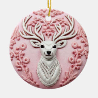 Majestic Deer Embroidery Keramik Ornament