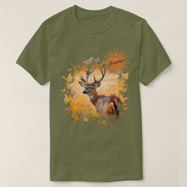 Majestic Deer in a Field of Wildflowers T-Shirt (Design vorne)