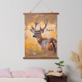 Majestic Deer in a Field of Wildflowers Wandteppich Mit Holzrahmen