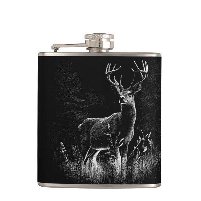 Majestic Deer in der Wildnis - Black&White Art Flachmann (Vorderseite)