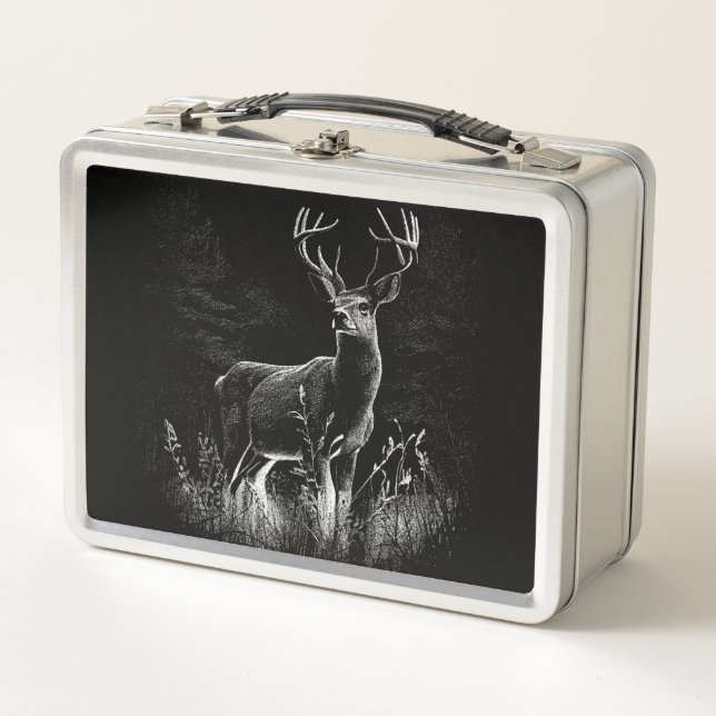 Majestic Deer in der Wildnis - Black&White Art Metall Brotdose (Vorderseite)
