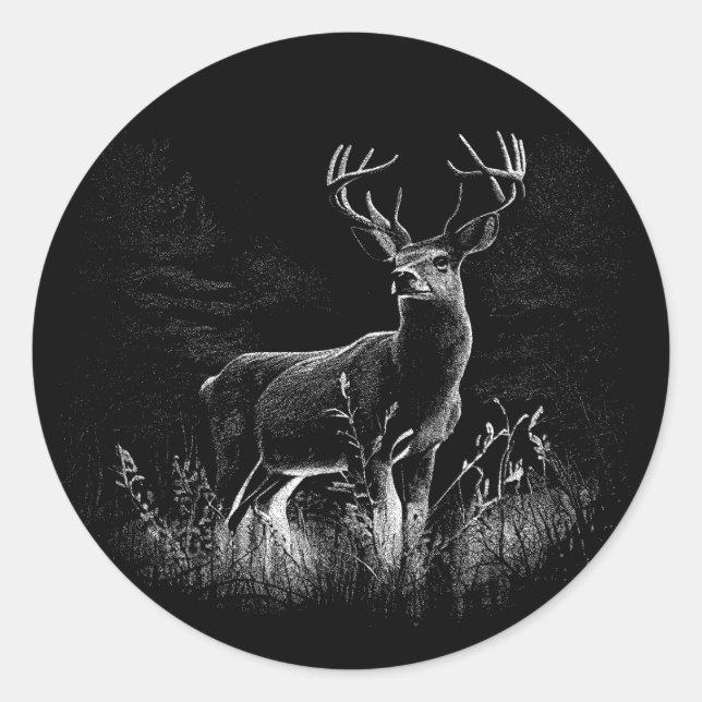 Majestic Deer in der Wildnis - Black&White Art Runder Aufkleber (Vorderseite)