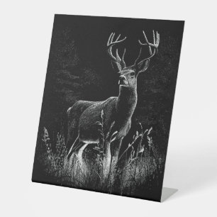 Majestic Deer in der Wildnis - Black&White Art Sockelschild