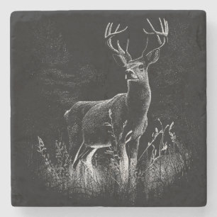 Majestic Deer in der Wildnis - Black&White Art Steinuntersetzer