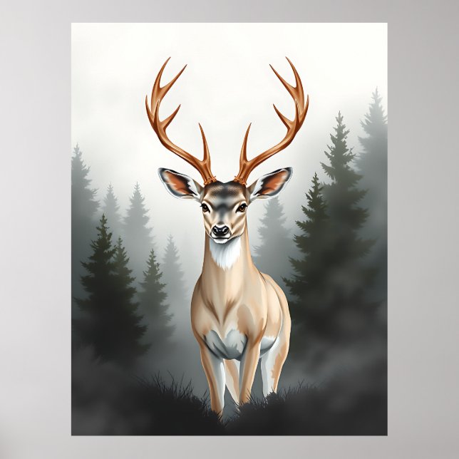 Majestic Deer in Misty Forest – Tranquil Wildlife  Poster (Vorne)