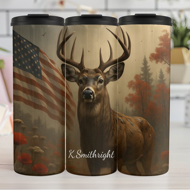 Majestic Deer Patriotic Forest Landschaft Thermosbecher (Von Creator hochgeladen)