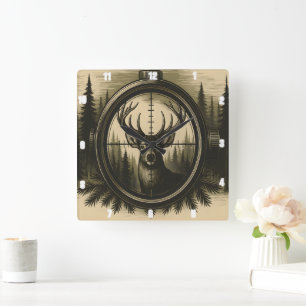 Majestic Deer Rifle Scope Forest Quadratische Wanduhr