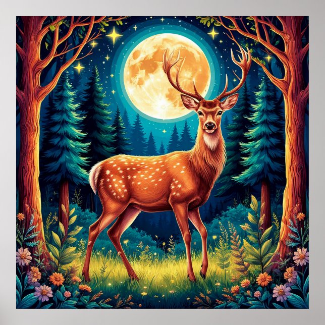 Majestic Dei in einem üppigen Wald Poster (Vorne)