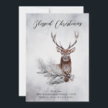 Majestic Dei Winter Woodland Weihnachtskarte Feiertagskarte<br><div class="desc">Majestic Deer Winter Woodland Weihnachtskarte - Rustikale Weihnachtskarte mit einem prächtigen,  majestätischen Hirsch mit Nadelkronen und heiligen Beeren. Script Typografie lautet "Gesegnetes Weihnachten" und ist personalisiert mit Ihrer Begrüßung,  Namen und Familiennamen. Die Karte ist Teil einer Sammlung.</div>