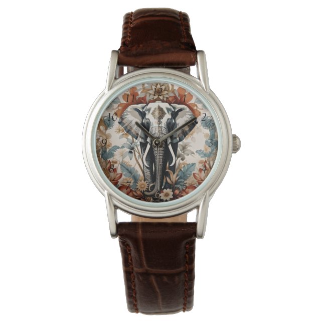 Majestic dekorierte Elefantenwelt Armbanduhr (Vorderseite)