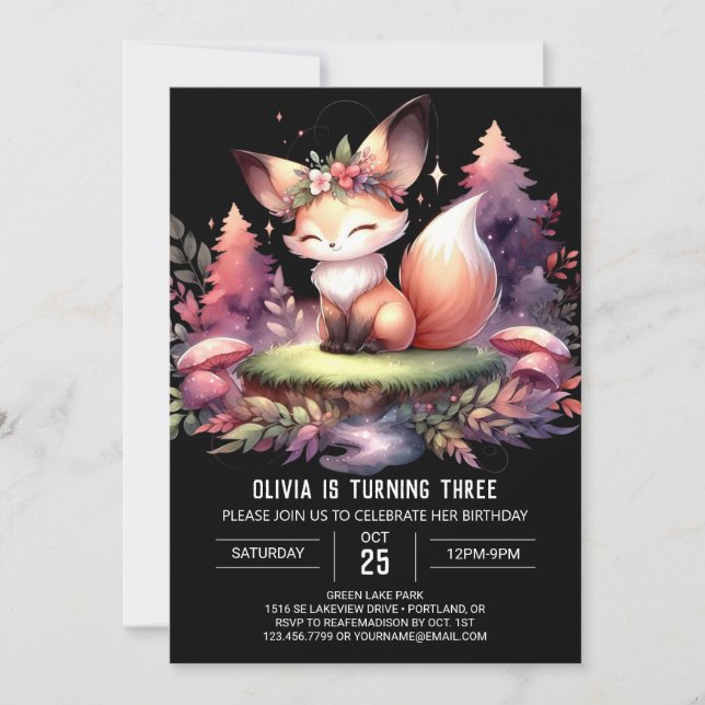 Majestic Digital Fox Geburtstag Einladung (Vorderseite)