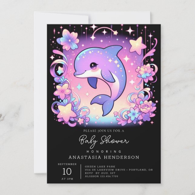 Majestic Dolphin Baby Dusche Einladung (Vorderseite)