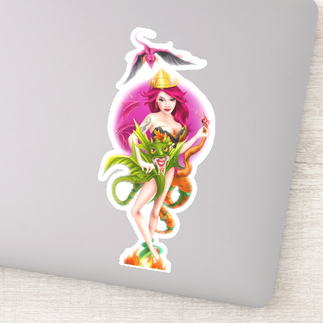 Majestic Dragon Princess Queen Flying Sticker (Detail)