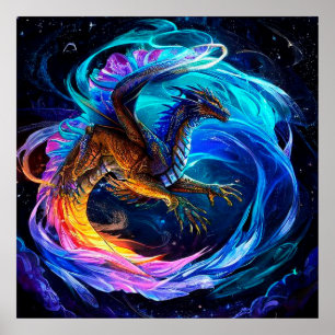 Majestic Dragon Soars Amid Vibranly Wirbel Poster