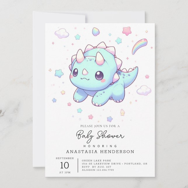 Majestic Dreamy Dinosaur Baby Dusche Einladung (Vorderseite)