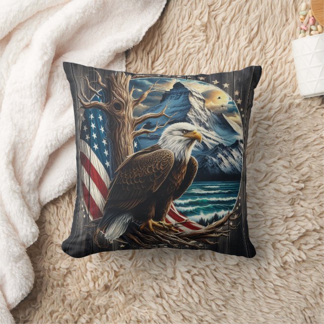 Majestic Eagle Against Landschaftlich American Bac Kissen (Decke)