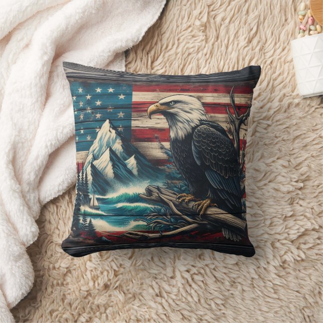 Majestic Eagle am Bergsee bei Dämmerung Kissen (Decke)