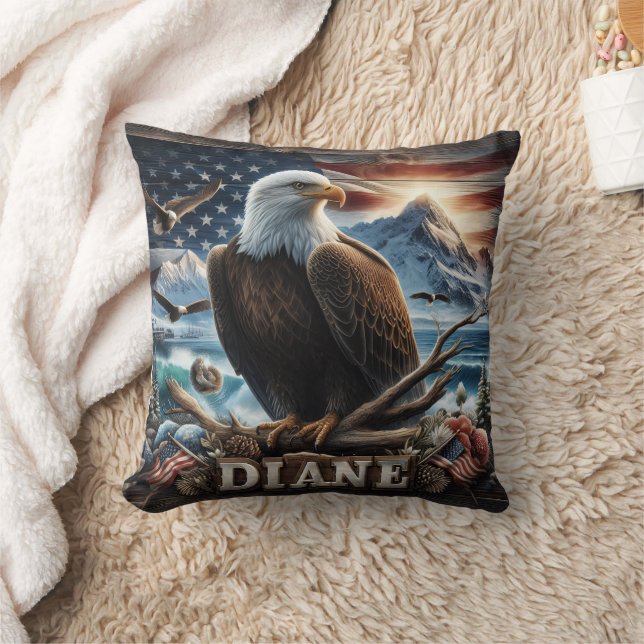 Majestic Eagle auf einer Zweigstelle mit Flagge Kissen (Decke)