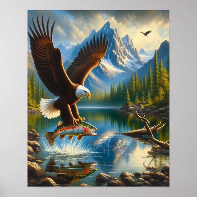 Majestic Eagle Capturing a Lake Foreut 16x20 Poster (Vorne)