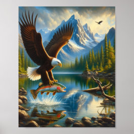 Majestic Eagle Capturing a Lake Foreut 8"x10" Poster
