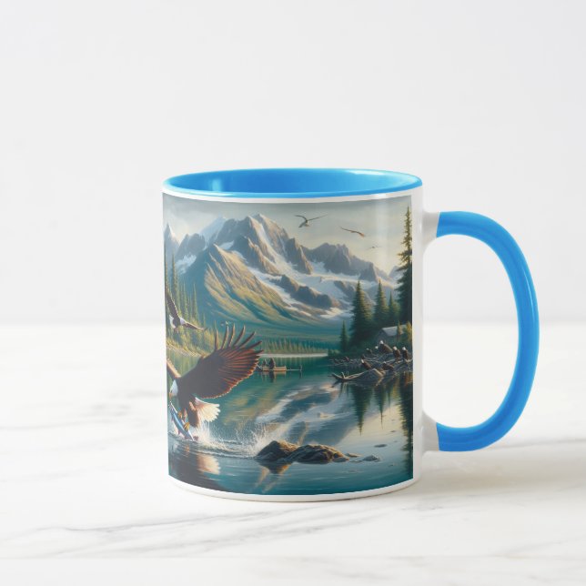 Majestic Eagle Capturing Fish at Sunrise 20x16 Tasse (Rechts)