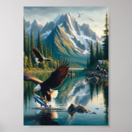 Majestic Eagle fängt Fisch bei Sonnenaufgang 12x18 Poster