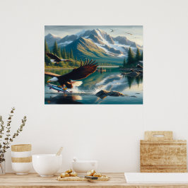 Majestic Eagle fängt Fisch bei Sonnenaufgang ein Poster