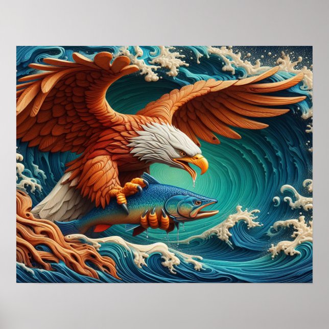 Majestic Eagle Fishing in einer Welle 20x16 Poster (Vorne)